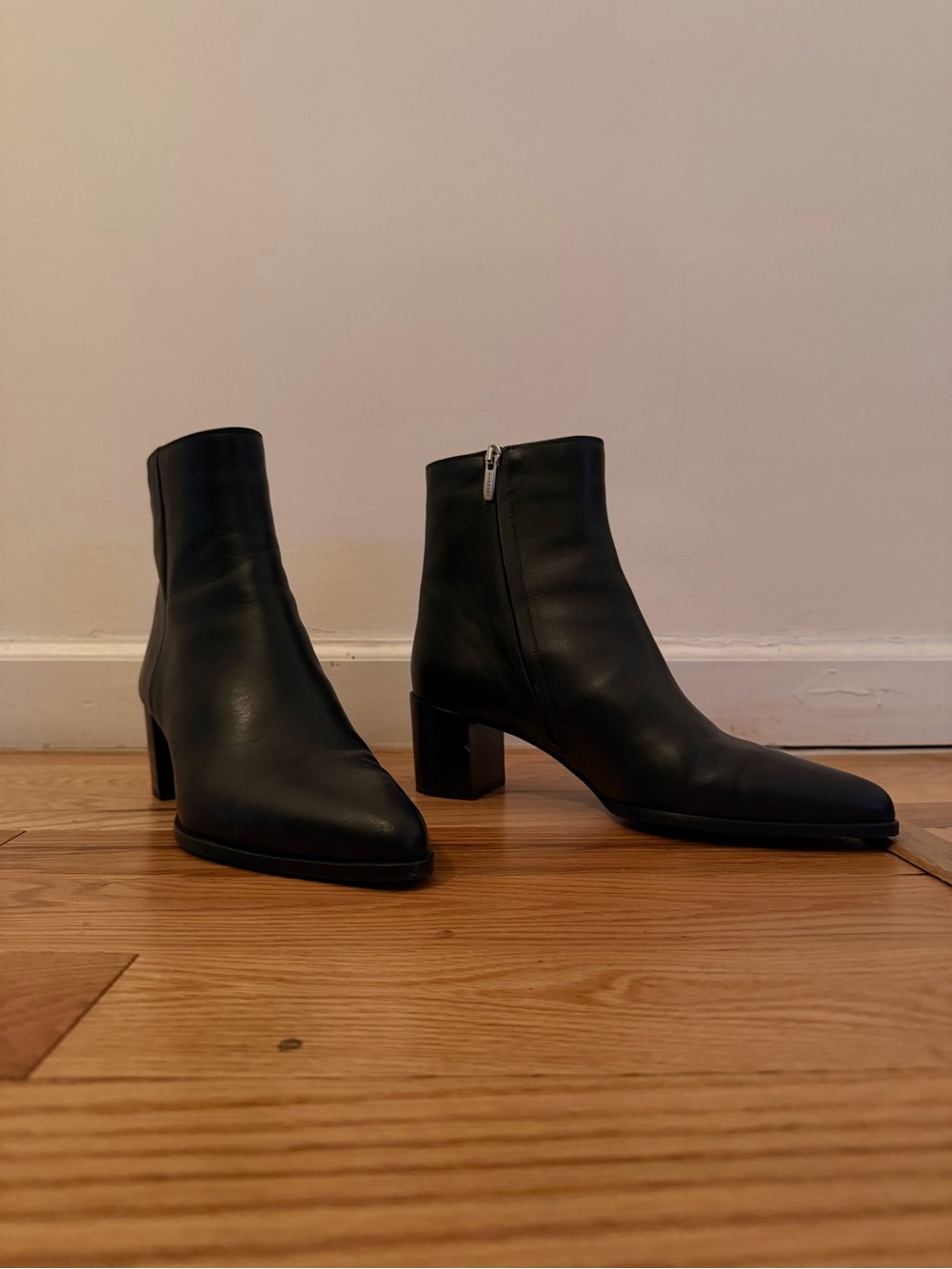 Margaux Downtown Boot, Black Leather Ankle Boots with Block Heel